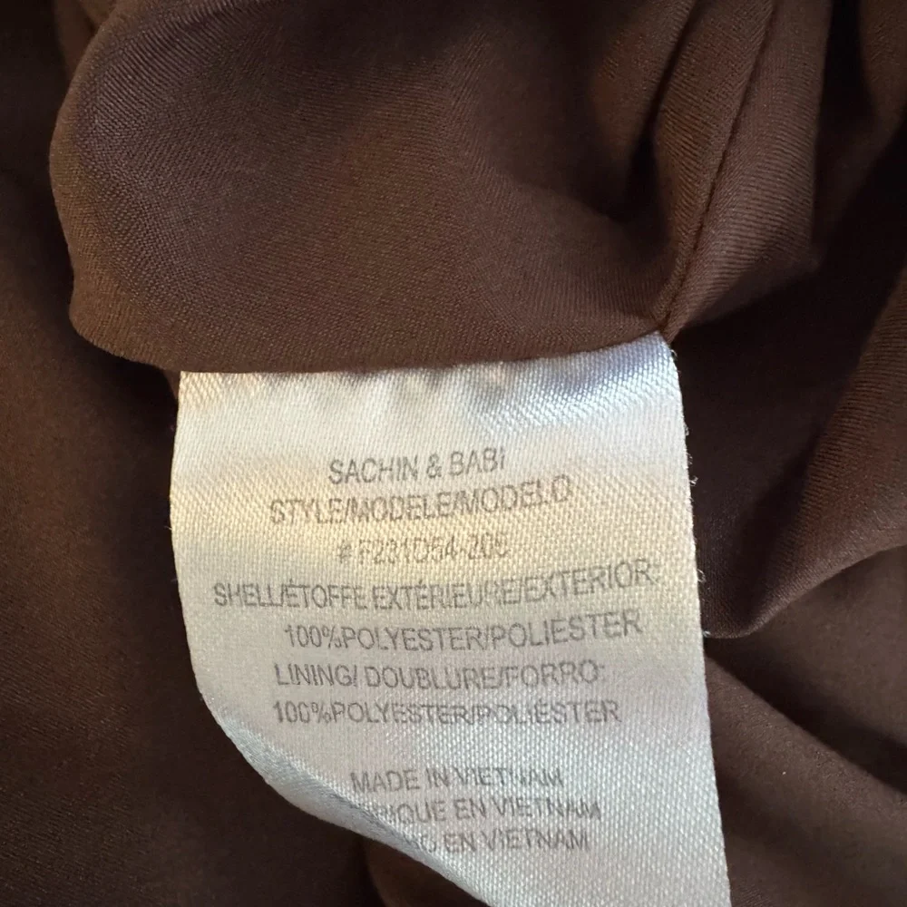Sachin + Babi Elegant Chocolate Brown Maxi Dress with Long Shoulder Bow Size 10 - Picture 4 of 11